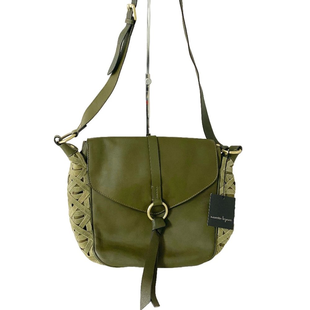 NWT NANETTE LEPORE ASPEN III OLIVE COLORBLOCK HOBO BAG